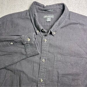 Eddie Bauer Shirt Mens Large Relaxed Fit Gray Cotton Herringbone Twill Button Up